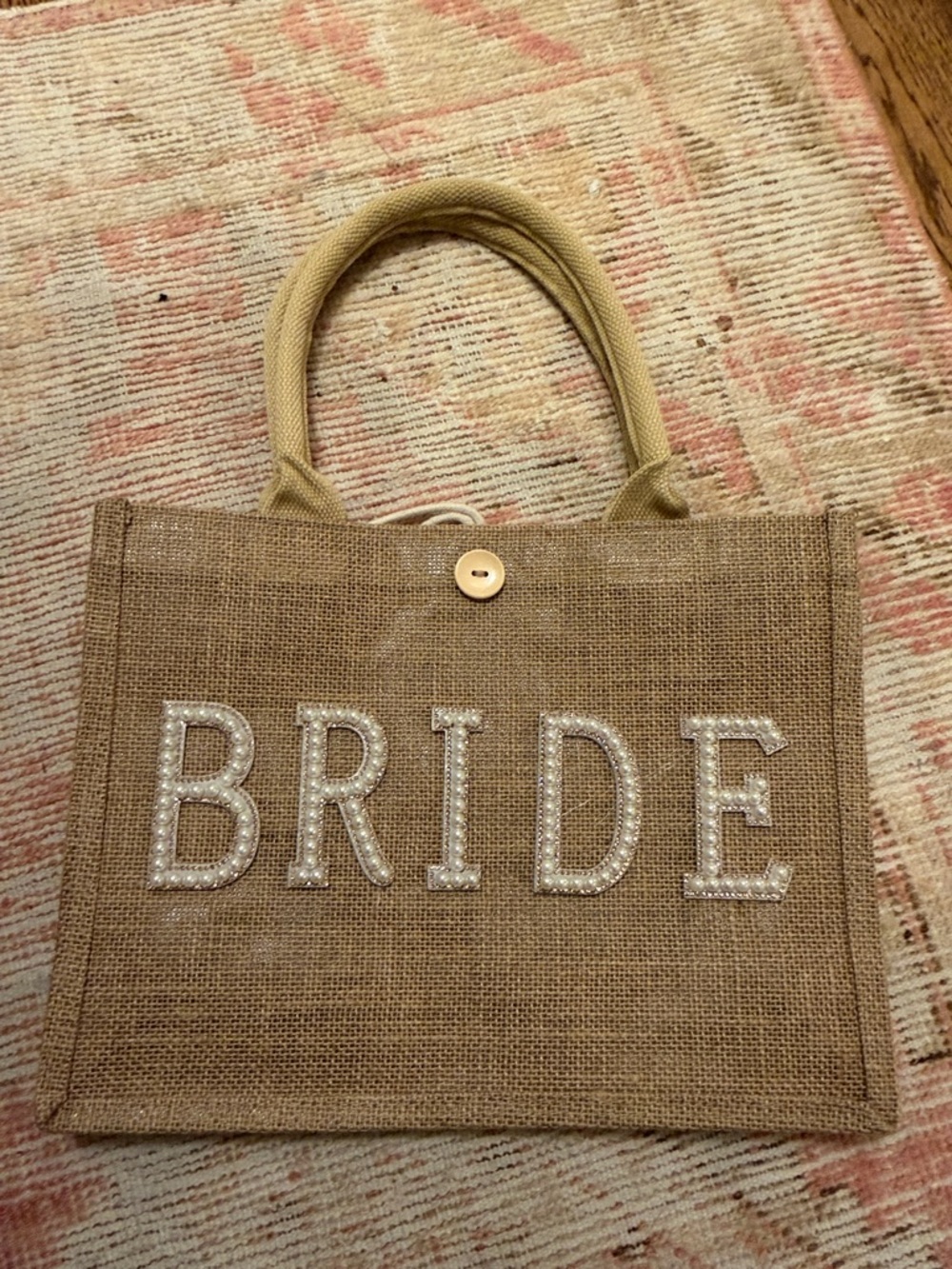 Bride Embellished Jute Tote Bag - Natural